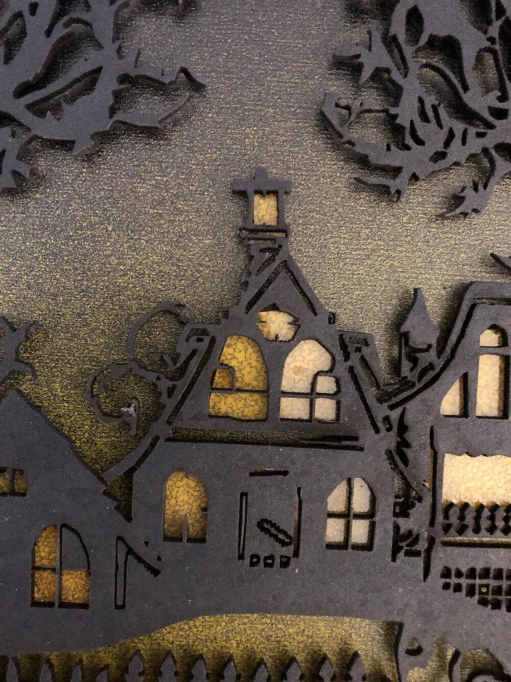 Halloween Hanging Wall Art: Spooky Haunted House with Flying Bats, Handmade
